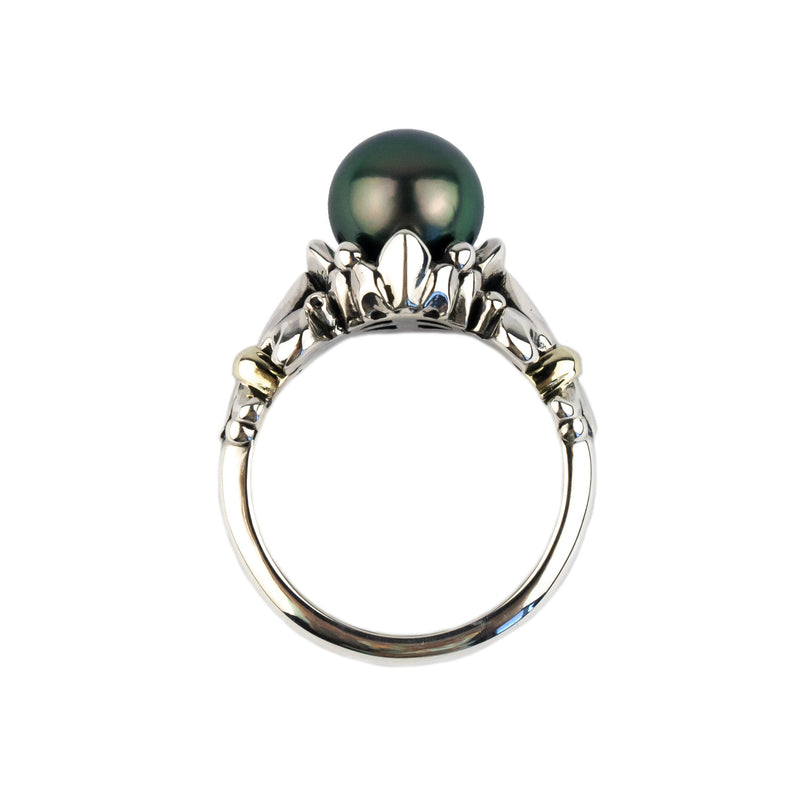 Glowing Green Acropora Tahitian Pearl Ring