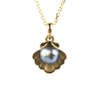Tahitian Keshi Pearl 14K Yellow Gold Seashell Necklace