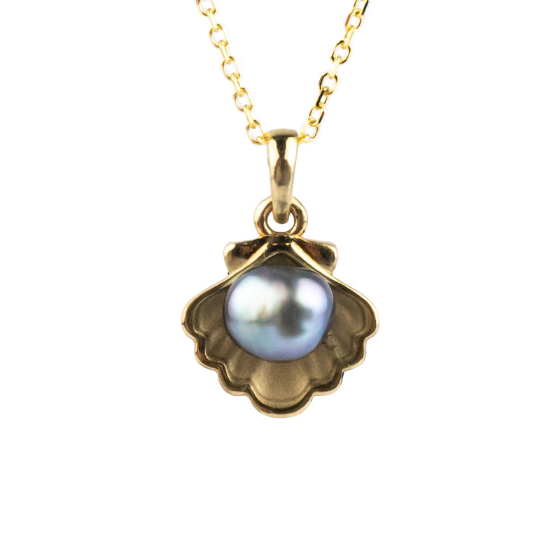 Tahitian Keshi Pearl 14K Yellow Gold Seashell Necklace