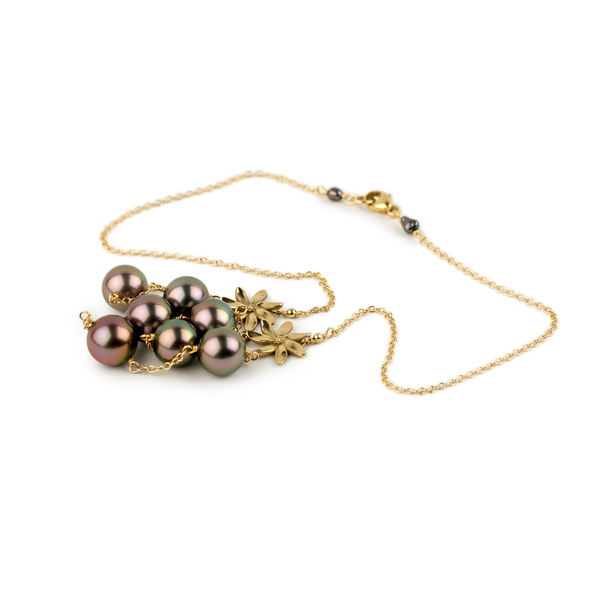 Fuchsia Green Septima Tiaré Tin-Cup Tahitian Pearl Necklace on 14k Yellow Gold