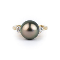Tahitian Pearl & Diamond Bisou Ring on 14K Yellow Gold