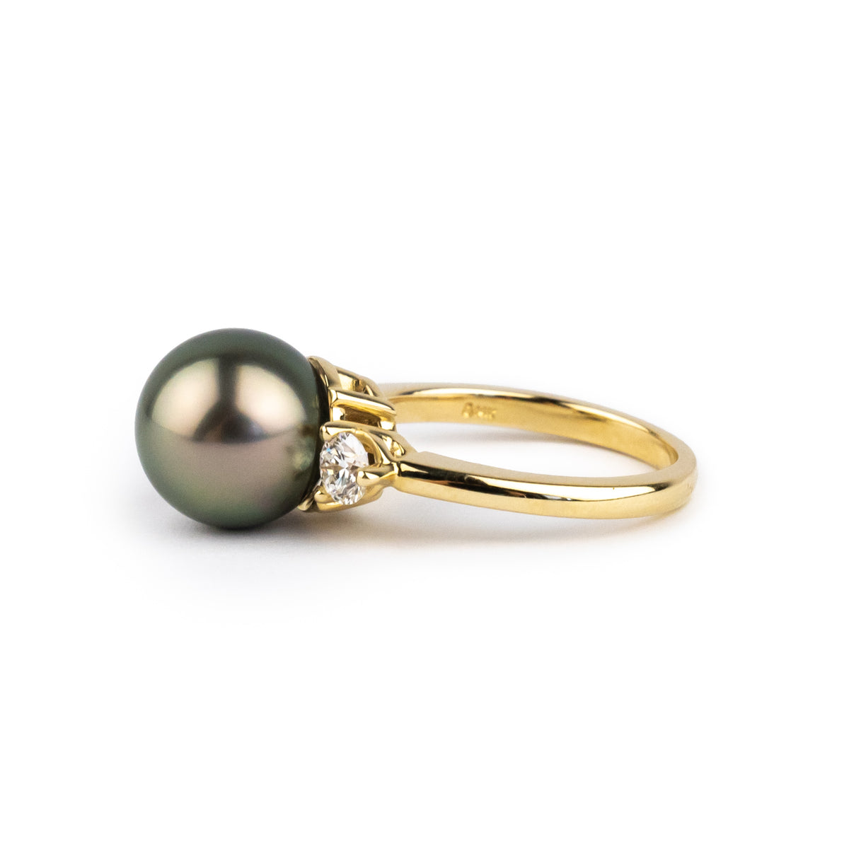 Tahitian Pearl & Diamond Bisou Ring on 14K Yellow Gold