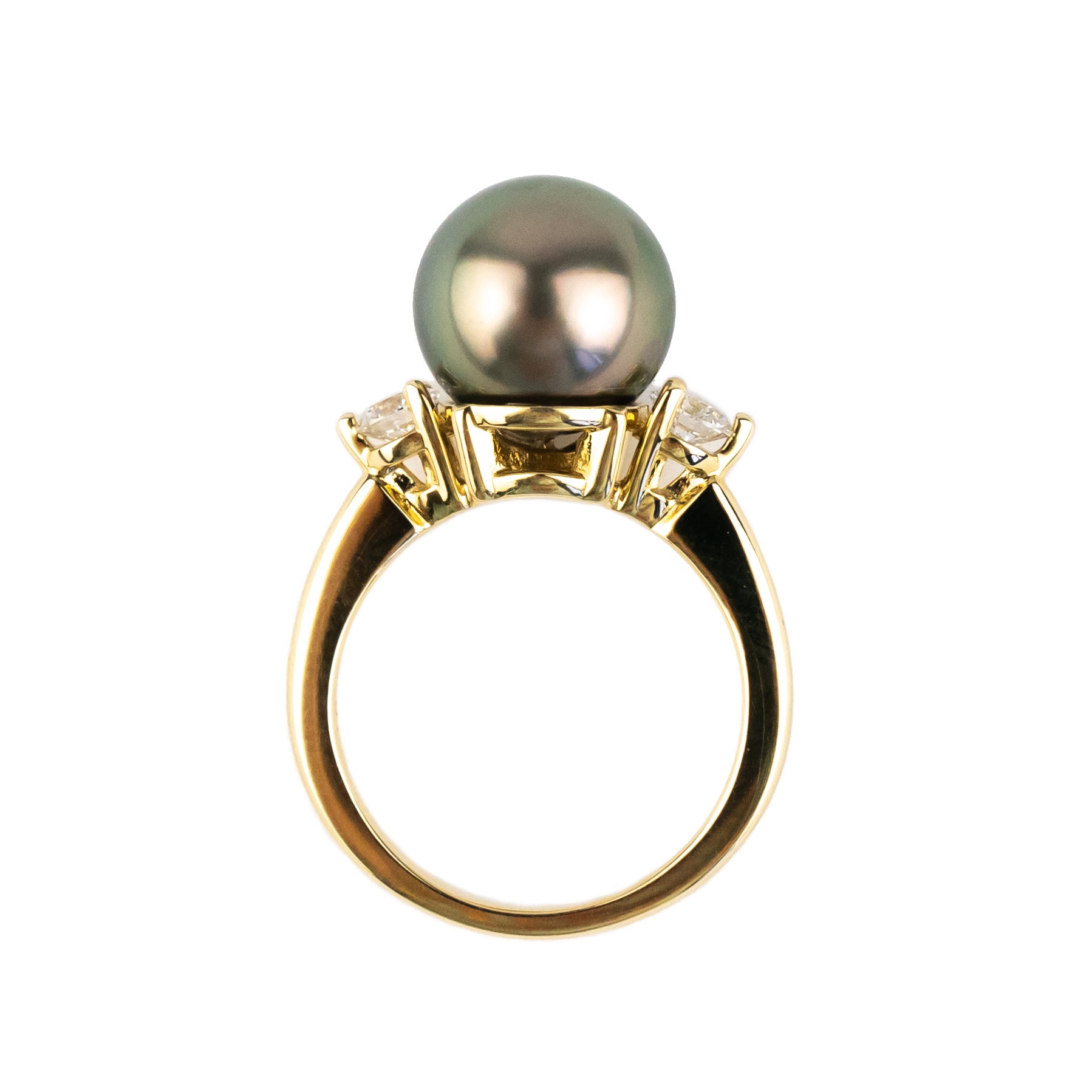 Tahitian Pearl & Diamond Bisou Ring on 14K Yellow Gold