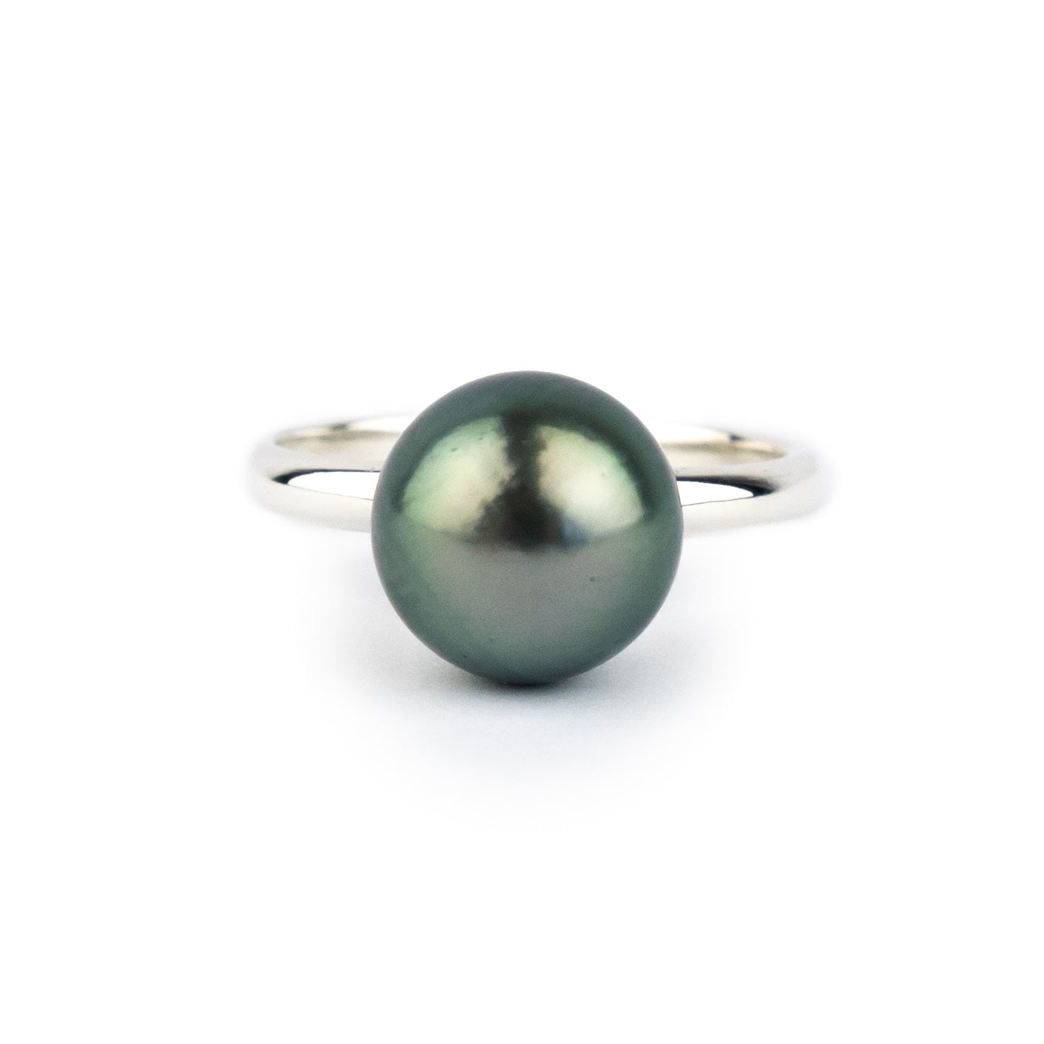 Deep Aqua-Green 10mm Tahitian Pearl Ring on Sterling Silver