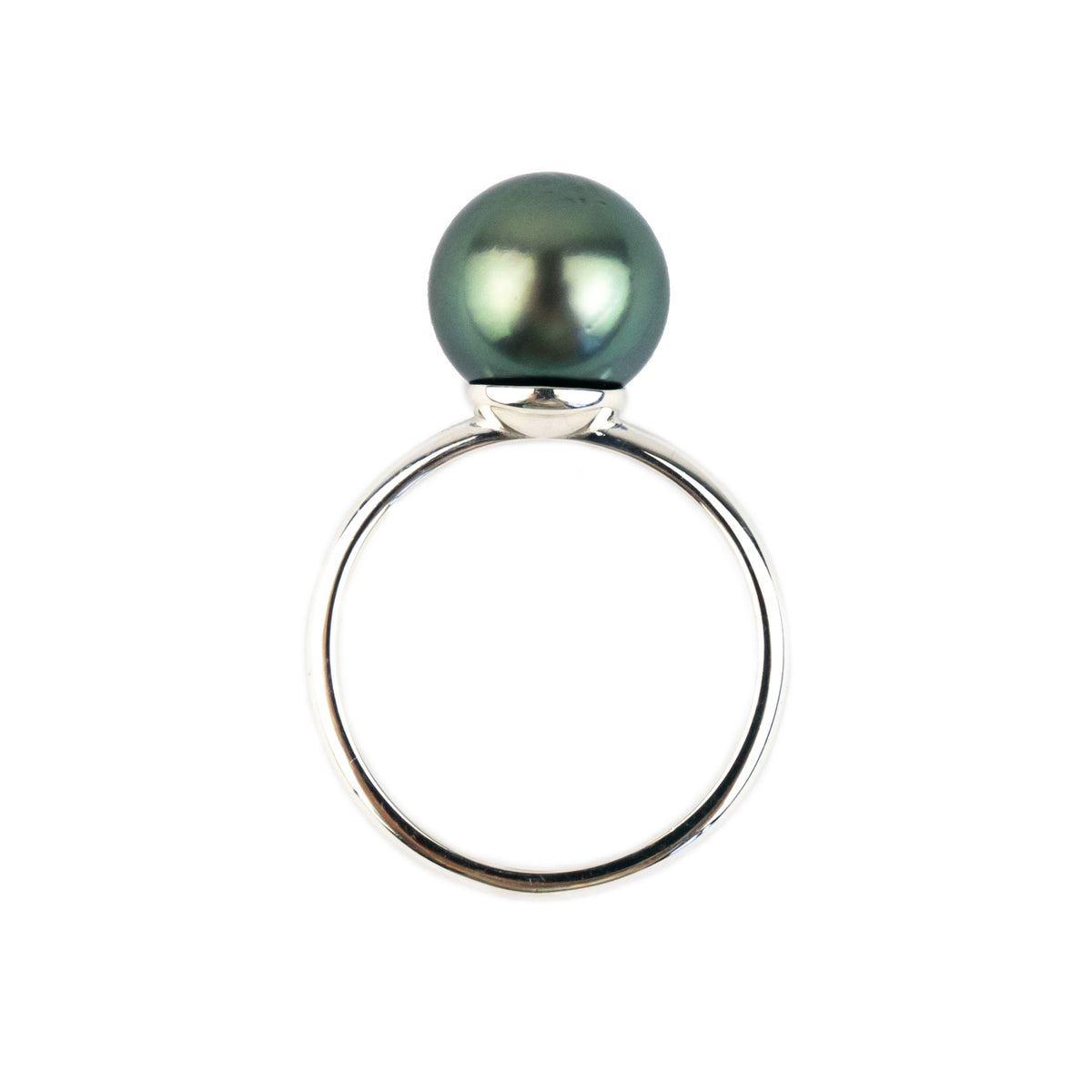 Deep Aqua-Green 10mm Tahitian Pearl Ring on Sterling Silver