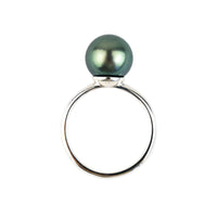 Deep Aqua-Green 10mm Tahitian Pearl Ring on Sterling Silver