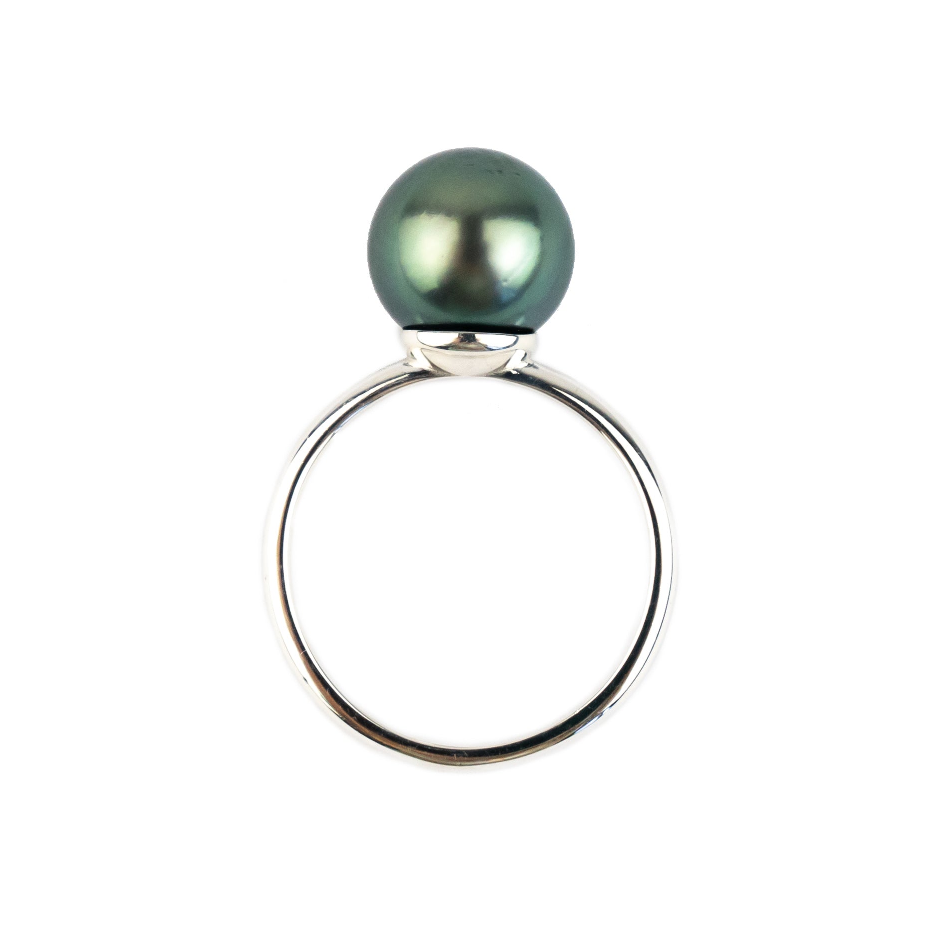 Deep Aqua-Green 10mm Tahitian Pearl Ring on Sterling Silver