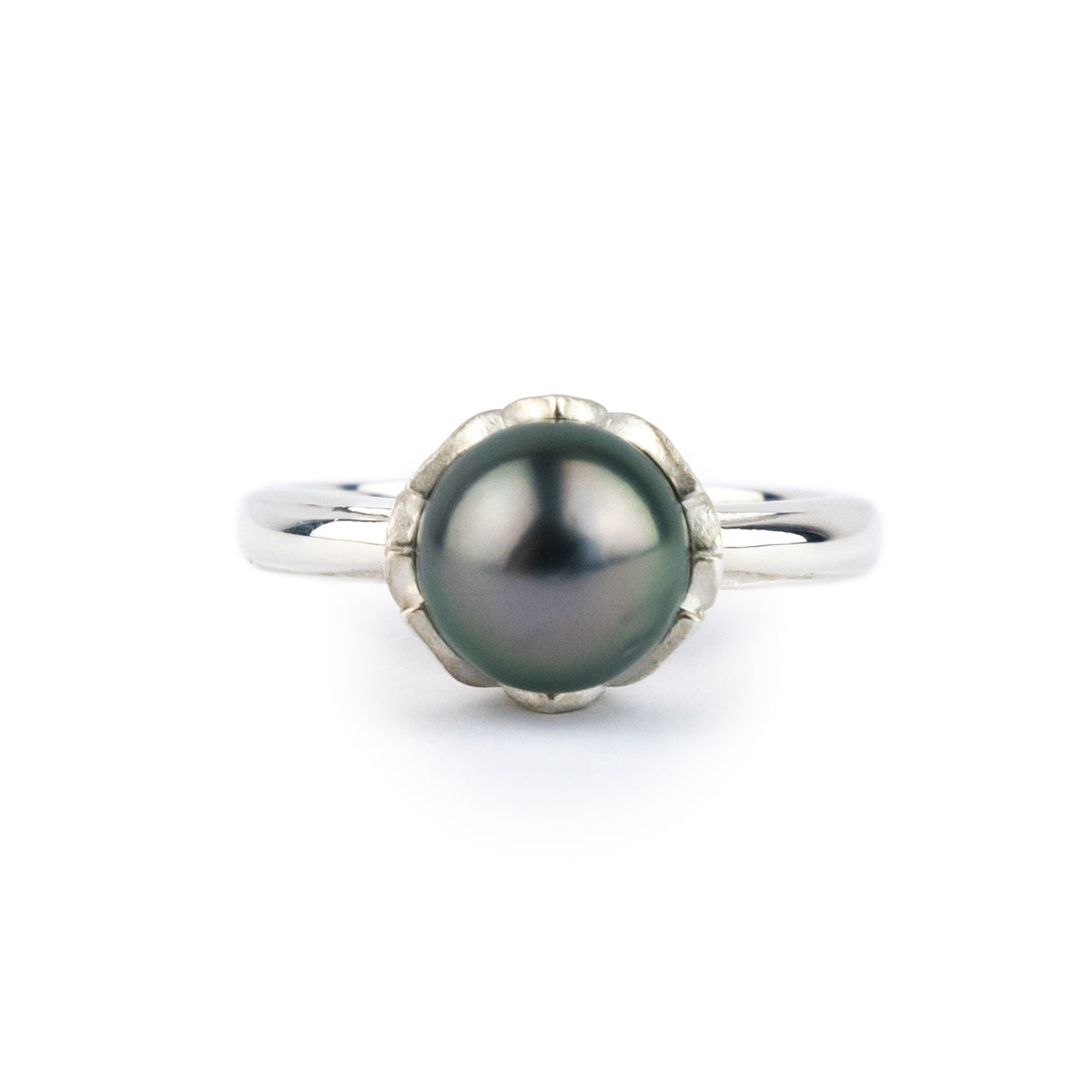 Aubergine Green Rosebud Tahitian Pearl Ring