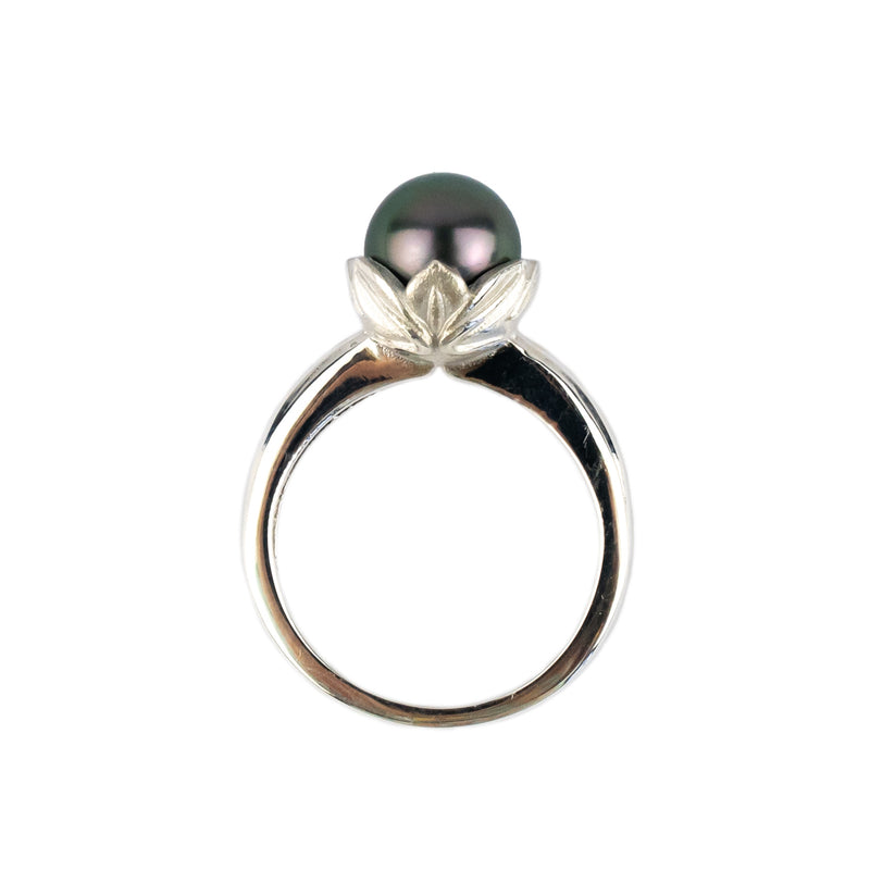 Aubergine Green Rosebud Tahitian Pearl Ring