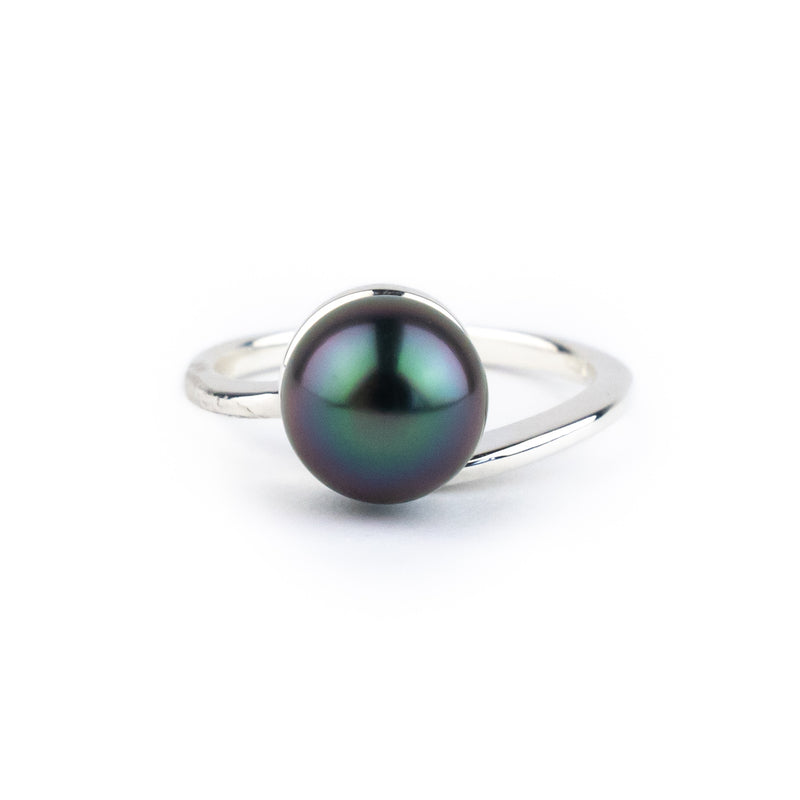 Rainbow Flash 8.6mm Tahitian Pearl Swirl Ring on Sterling Silver