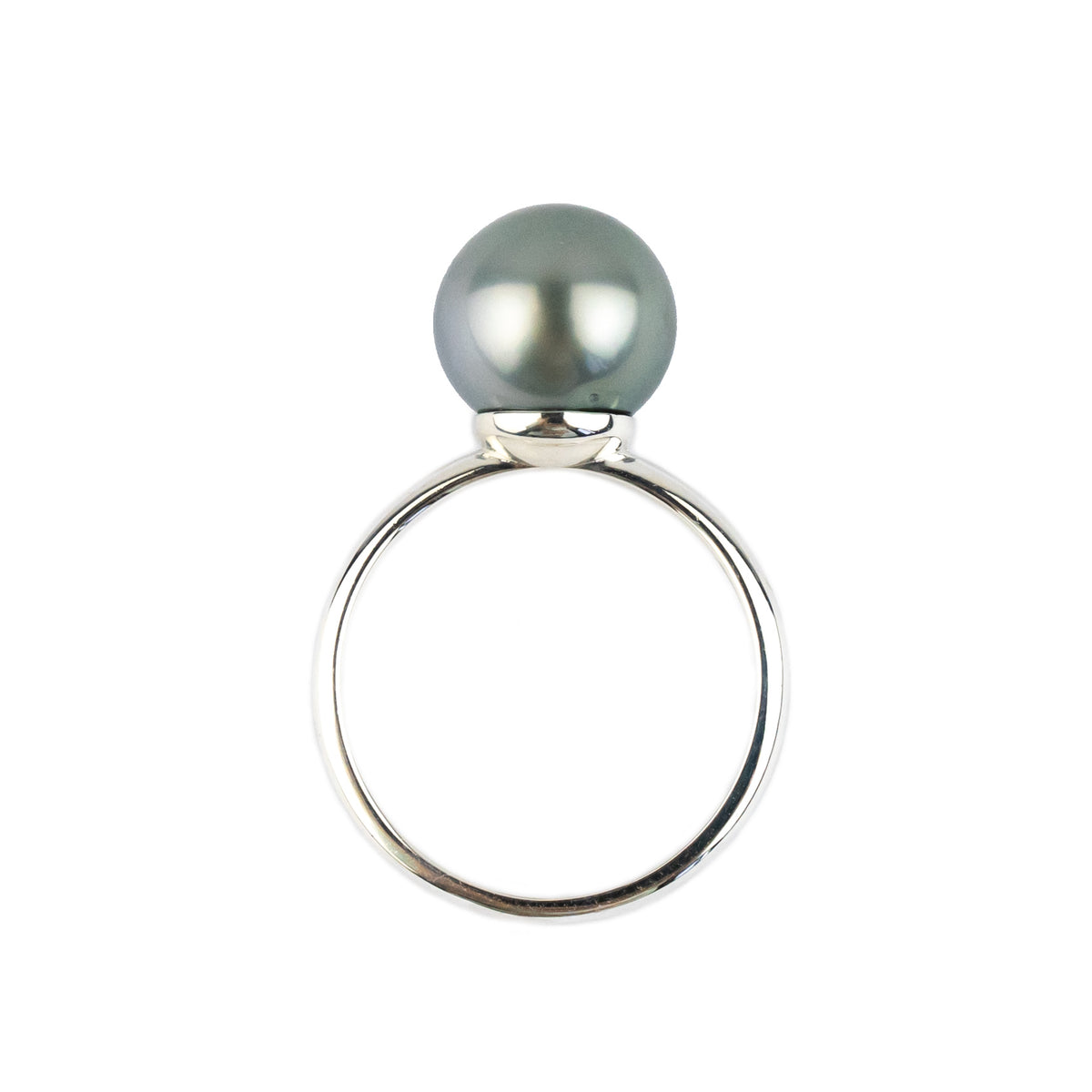 Silvery Blue-Green 10mm Tahitian Pearl Ring on Sterling Silver