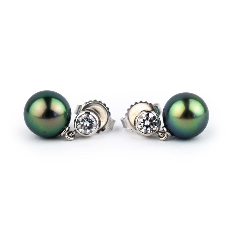 Tahitian Pearl & Diamond Nova Earrings on 14K White Gold