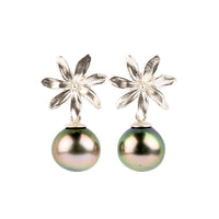 Vivid Pink Tiaré Sterling Silver Tahitian Pearl Dangle Earrings