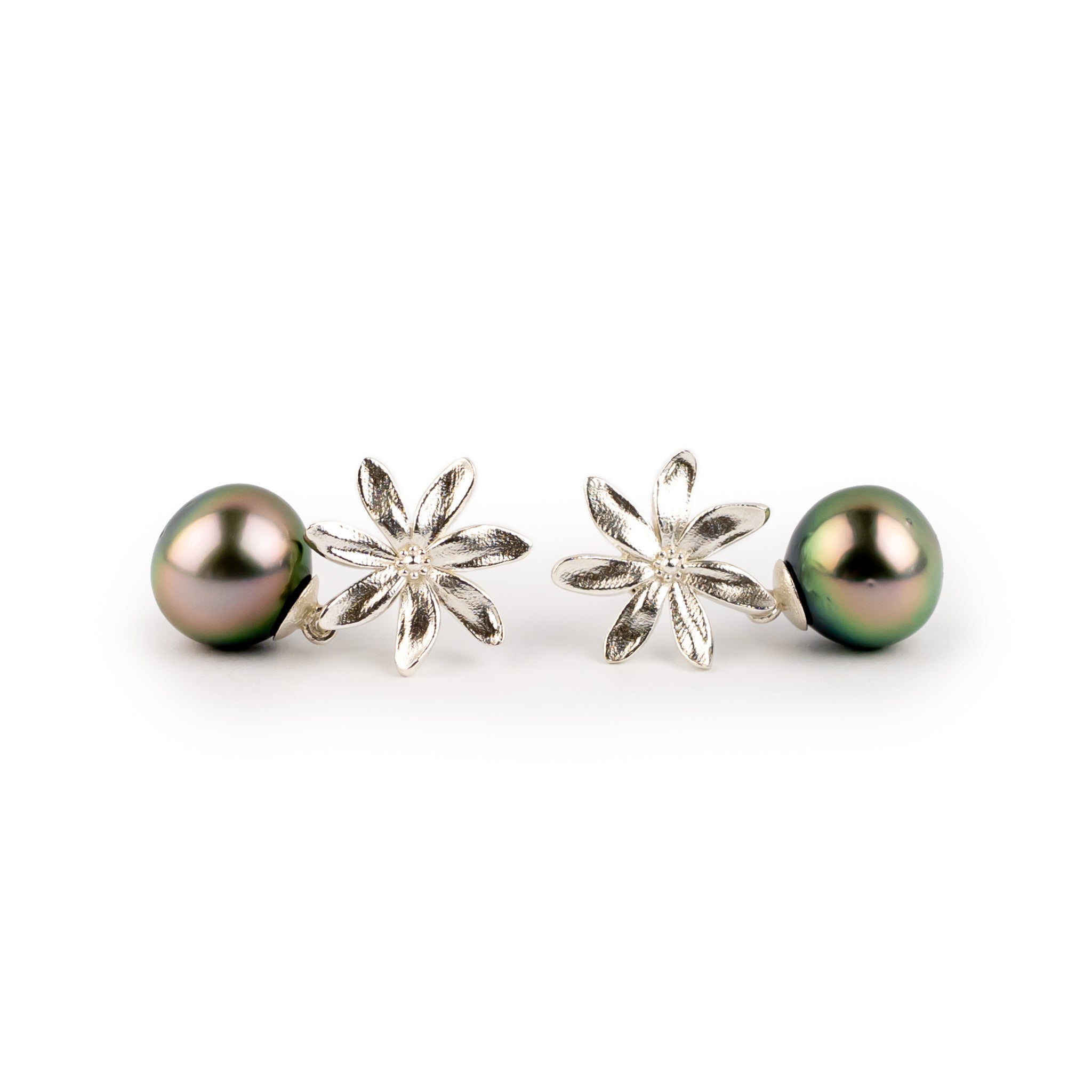 Vivid Pink Tiaré Sterling Silver Tahitian Pearl Dangle Earrings