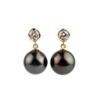 Tahitian Pearl & Diamond Nova Earrings on 14K Yellow Gold
