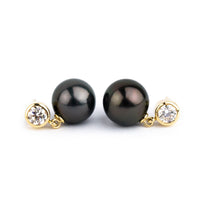 Tahitian Pearl & Diamond Nova Earrings on 14K Yellow Gold