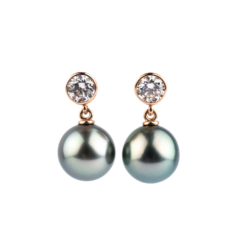 Tahitian Pearl & Diamond Nova Earrings on 14K Rose Gold