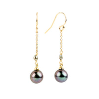 Fuchsia Blue Tahitian Pearl Poseidon Earrings on 14K Yellow Gold
