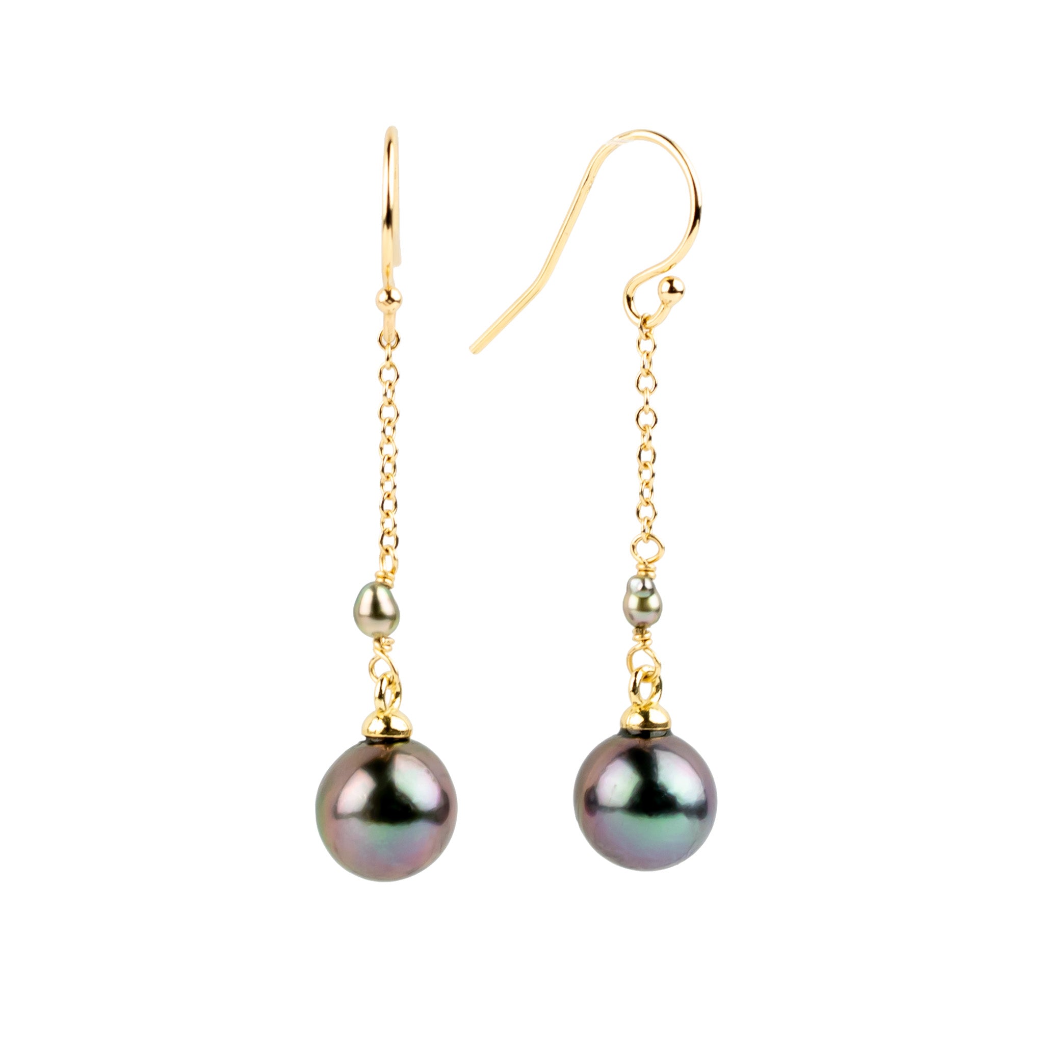 Fuchsia Blue Tahitian Pearl Poseidon Earrings on 14K Yellow Gold