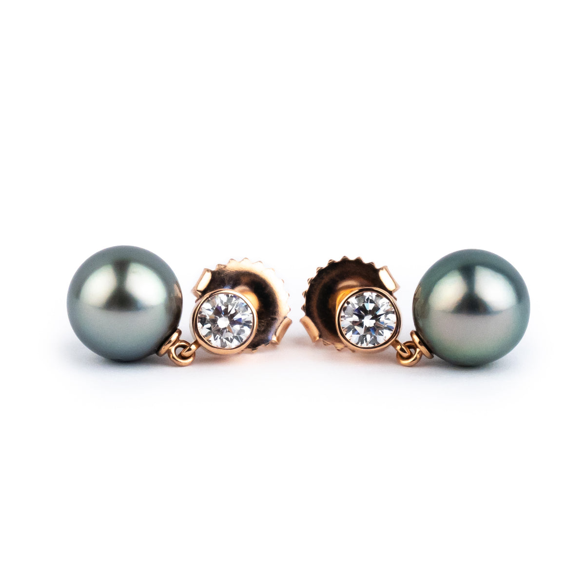 Tahitian Pearl & Diamond Nova Earrings on 14K Rose Gold