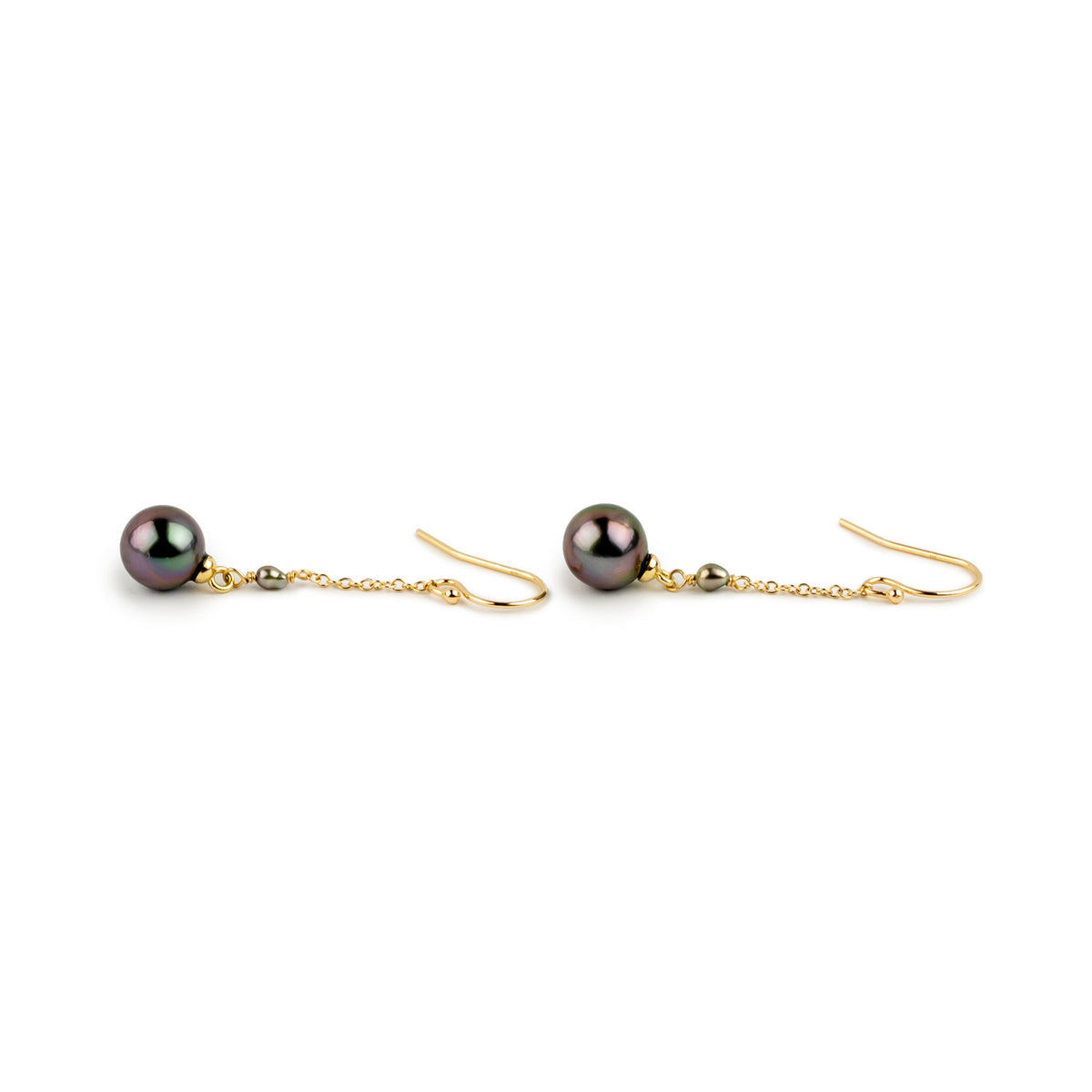Fuchsia Blue Tahitian Pearl Poseidon Earrings on 14K Yellow Gold