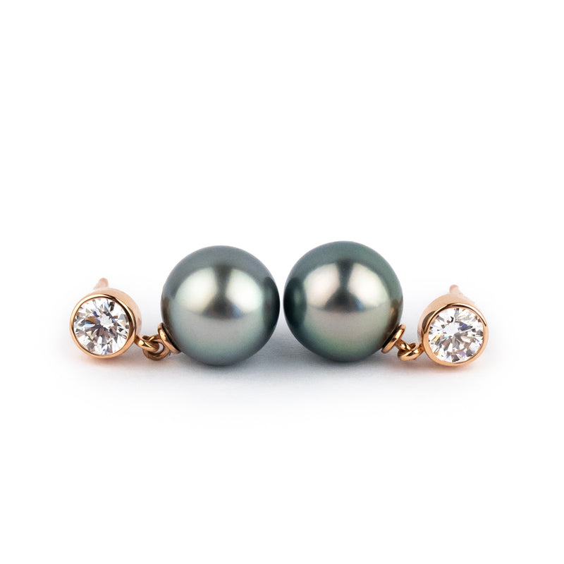 Tahitian Pearl & Diamond Nova Earrings on 14K Rose Gold