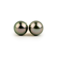 Rosy Pink Green 9-9.3mm Tahitian Pearl Stud Earrings