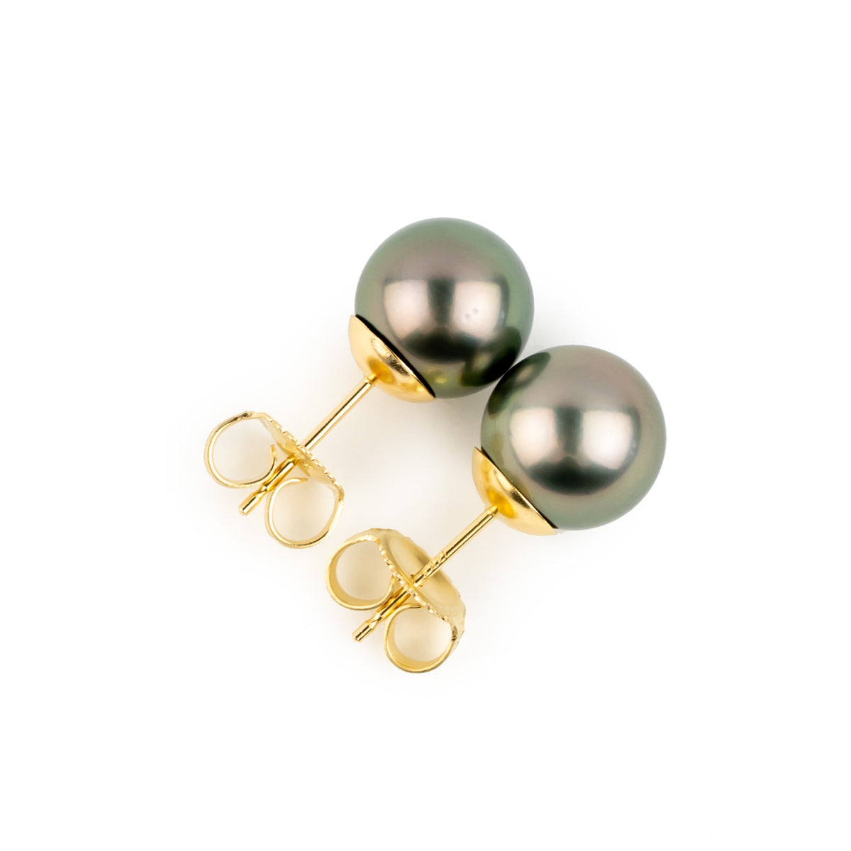 Rosy Pink Green 9-9.3mm Tahitian Pearl Stud Earrings