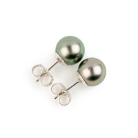 Rosy Pink Green 9-9.3mm Tahitian Pearl Stud Earrings