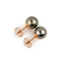 Rosy Pink Green 9-9.3mm Tahitian Pearl Stud Earrings