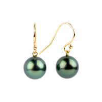 River Green Tahitian Pearl Dangle Earrings on 14K Yellow Gold