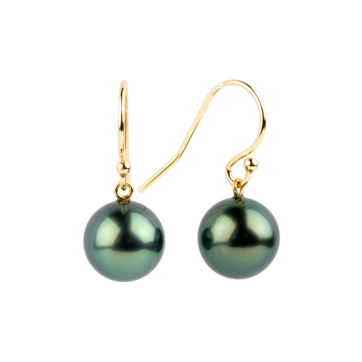 River Green Tahitian Pearl Dangle Earrings on 14K Yellow Gold