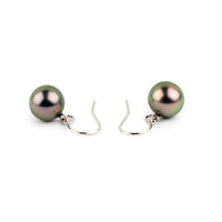 Aubergine Green Tahitian Pearl Dangle Earrings on 14K White Gold