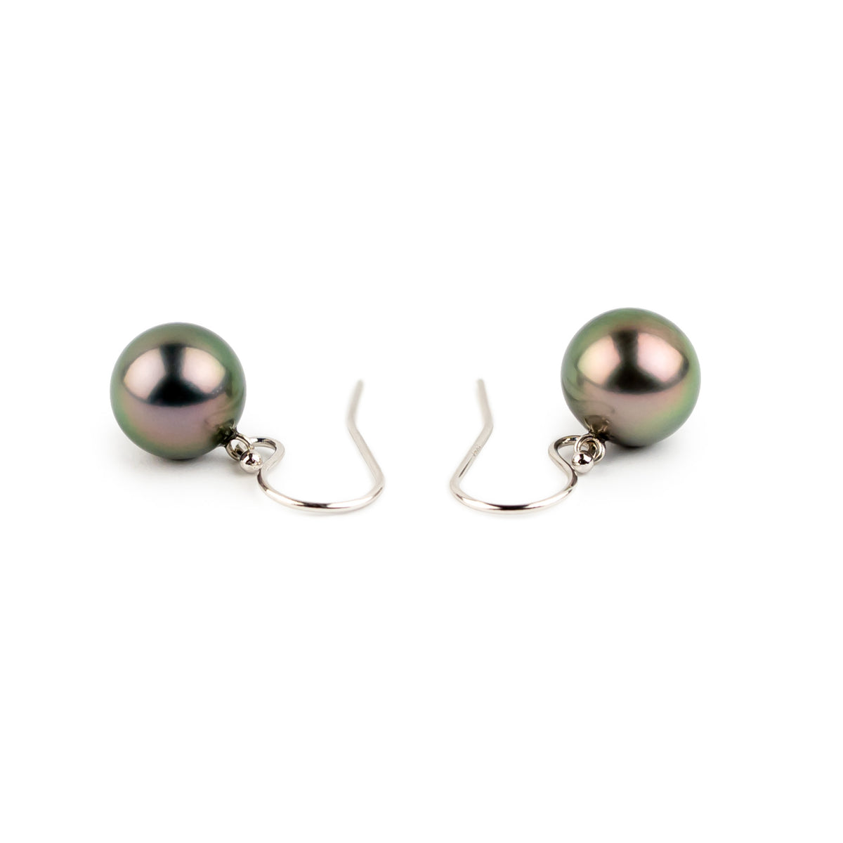 Aubergine Green Tahitian Pearl Dangle Earrings on 14K White Gold