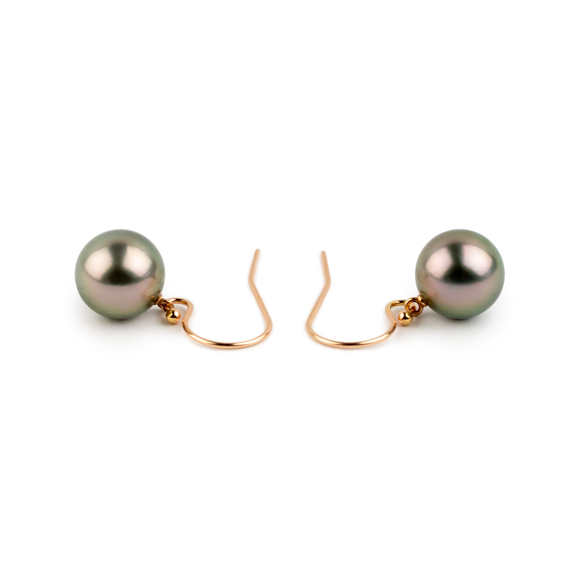 Sweet Pink Green Tahitian Pearl Dangle Earrings on 14K Rose Gold