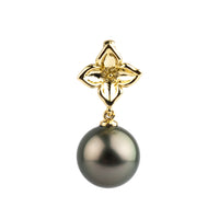 Rosy Pink Green 12.3mm Tahitian Pearl Plumeria Pendant