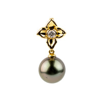 Aubergine Glow 11.2mm Tahitian Pearl Plumeria & Diamond Pendant