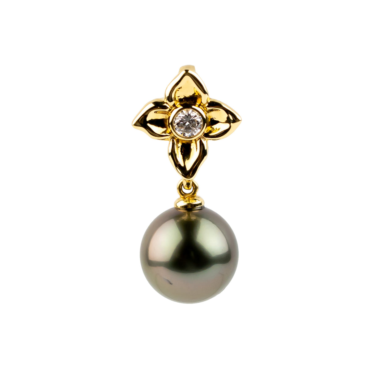 Aubergine Glow 11.2mm Tahitian Pearl Plumeria & Diamond Pendant
