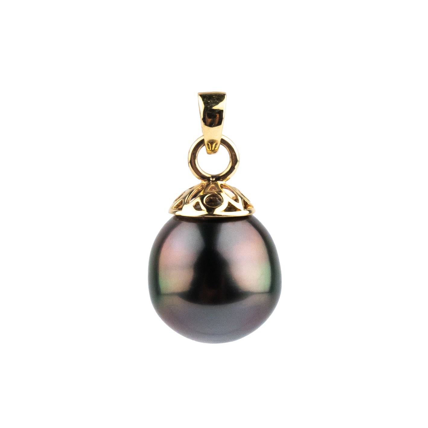 Aubergine Green 10.4mm Tahitian Pearl Filigree Pendant