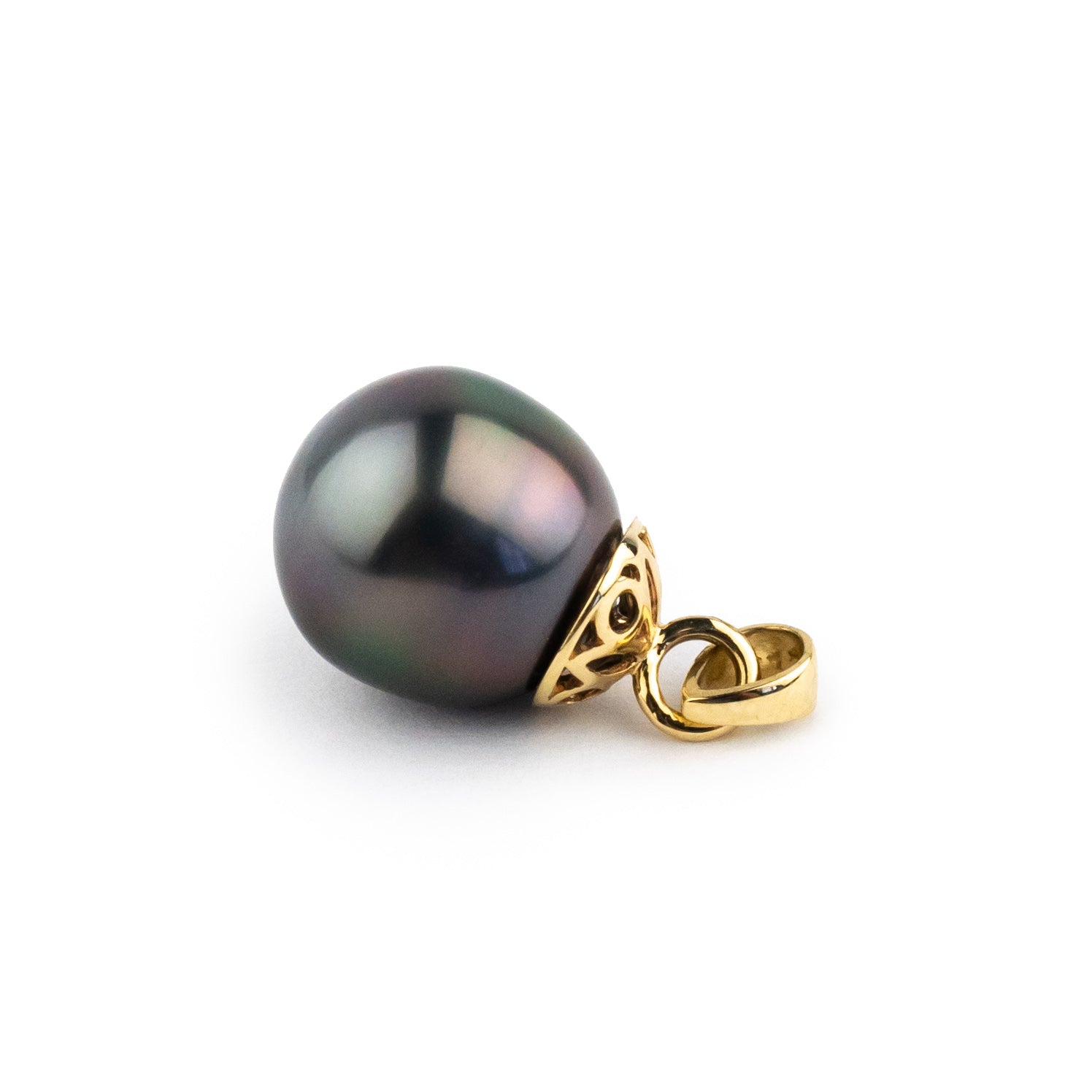 Aubergine Green 10.4mm Tahitian Pearl Filigree Pendant