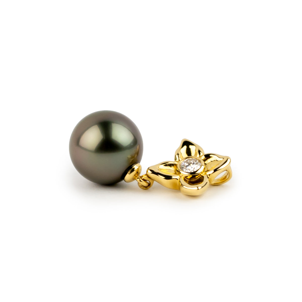 Aubergine Glow 11.2mm Tahitian Pearl Plumeria & Diamond Pendant