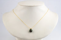 Dark Peacock 9.3mm Tahitian Pearl I'a Necklace on 14K Yellow Gold