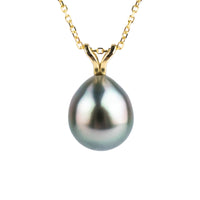 Light Blue Pink 9.7mm Tahitian Pearl I'a Necklace on 14K Yellow Gold