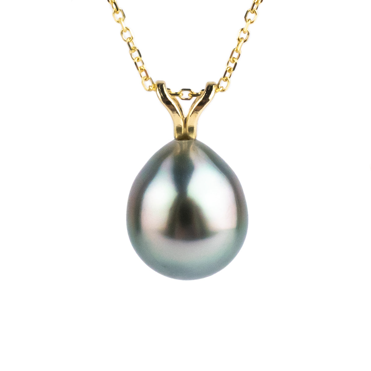 Light Blue Pink 9.7mm Tahitian Pearl I'a Necklace on 14K Yellow Gold