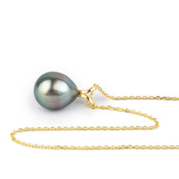 Light Blue Pink 9.7mm Tahitian Pearl I'a Necklace on 14K Yellow Gold