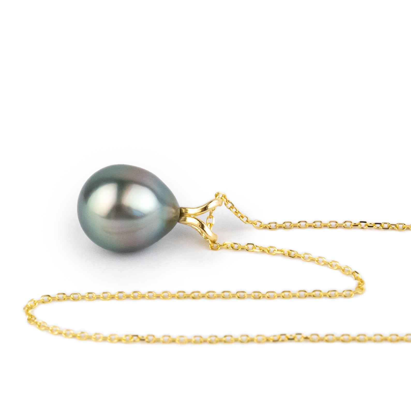 Light Blue Pink 9.7mm Tahitian Pearl I'a Necklace on 14K Yellow Gold
