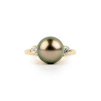 Tahitian Pearl & Diamond Bisou Ring on 14K Yellow Gold