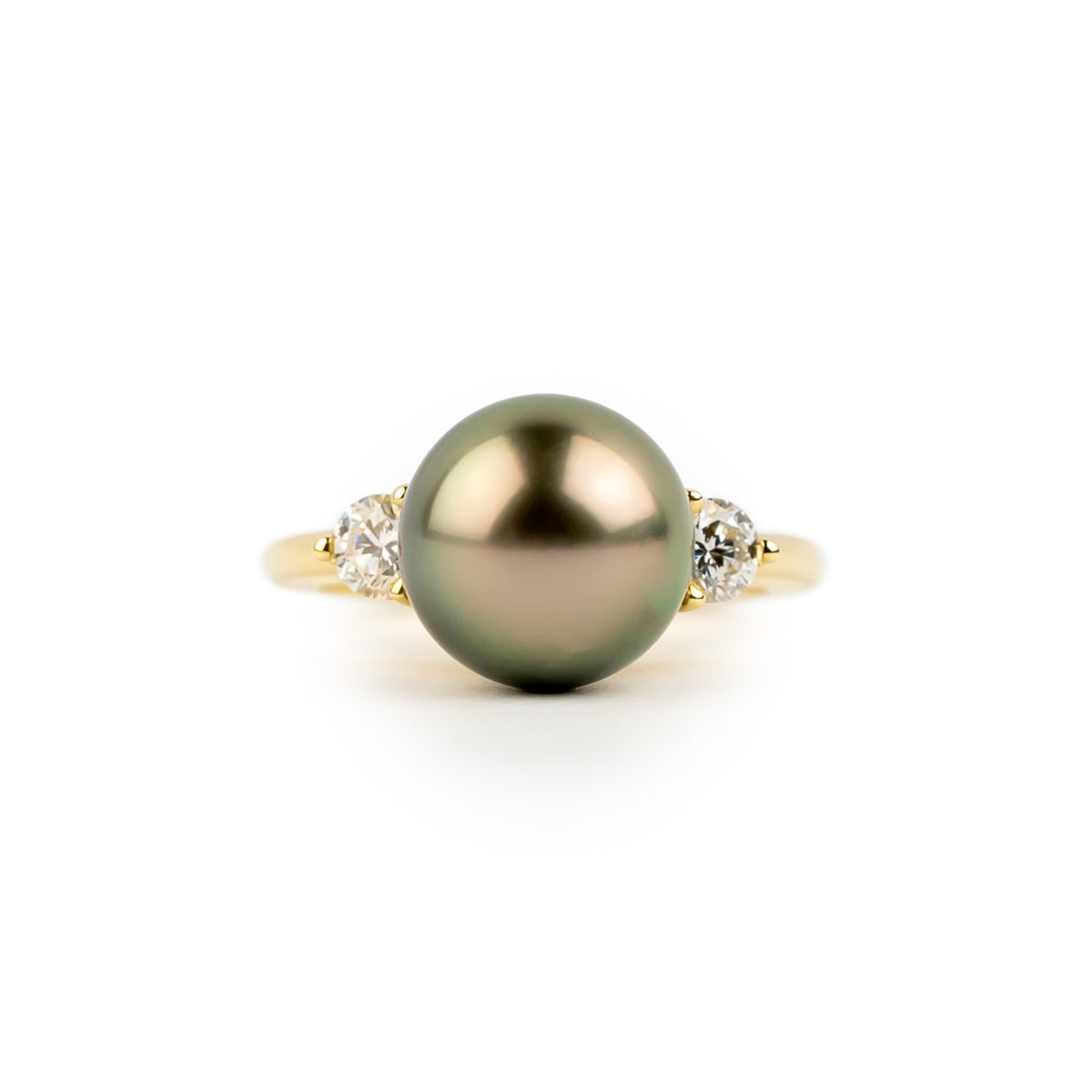 Tahitian Pearl & Diamond Bisou Ring on 14K Yellow Gold