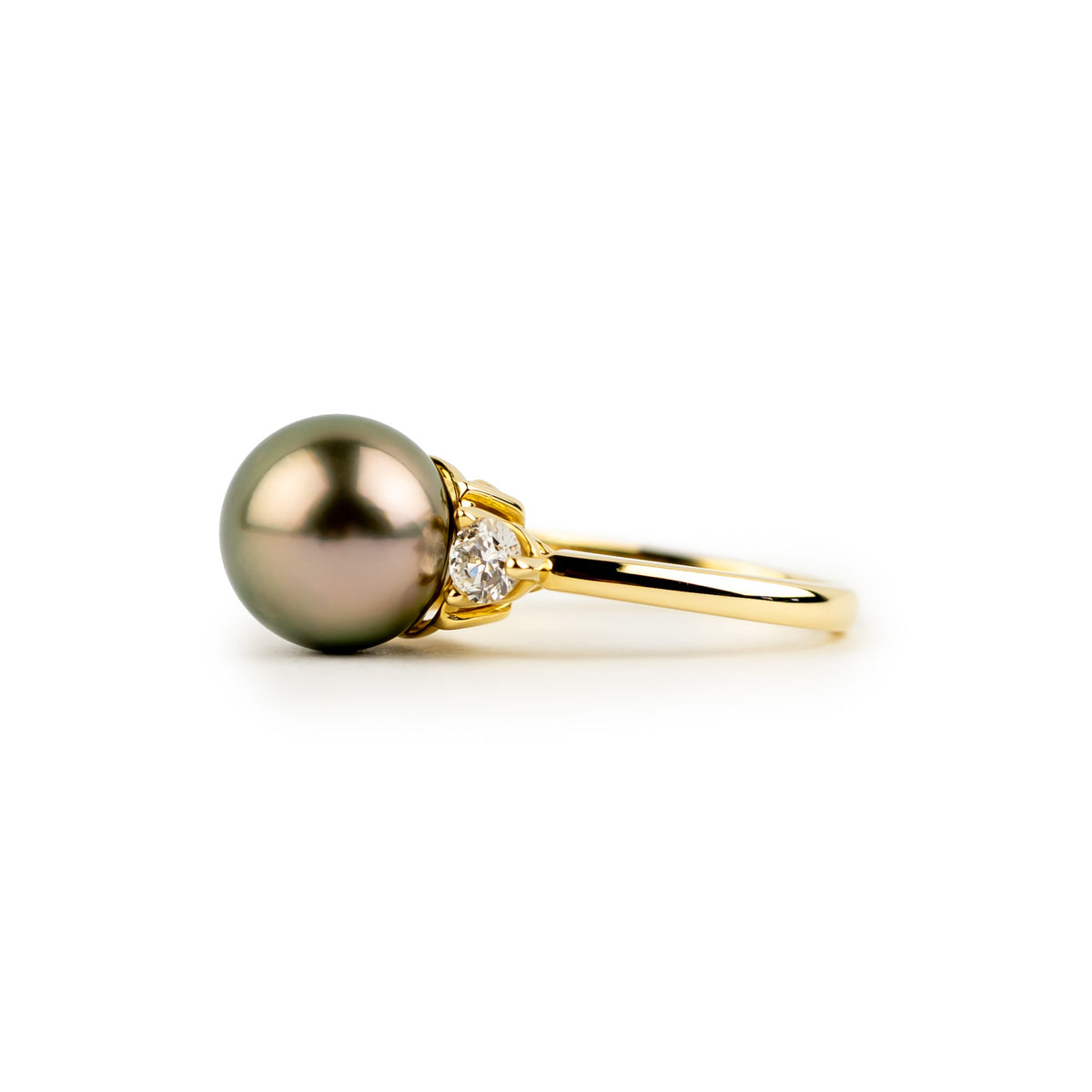 Tahitian Pearl & Diamond Bisou Ring on 14K Yellow Gold
