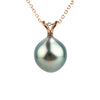 Light Pink Green 9.6mm Tahitian Pearl I'a Necklace on 14K Rose Gold